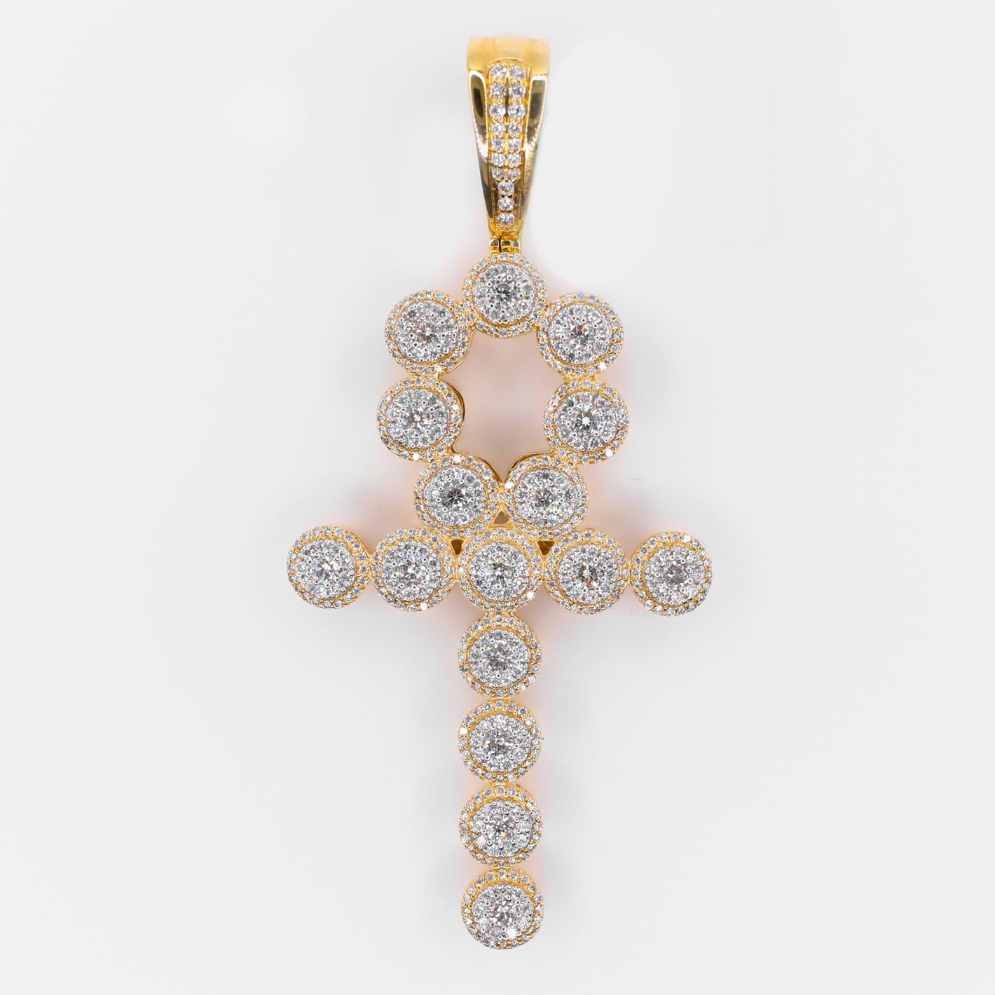 14k Solid Gold Diamond Large Cluster Ankh Pendant - 60534