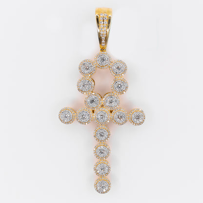 14k Solid Gold Diamond Large Cluster Ankh Pendant - 60534