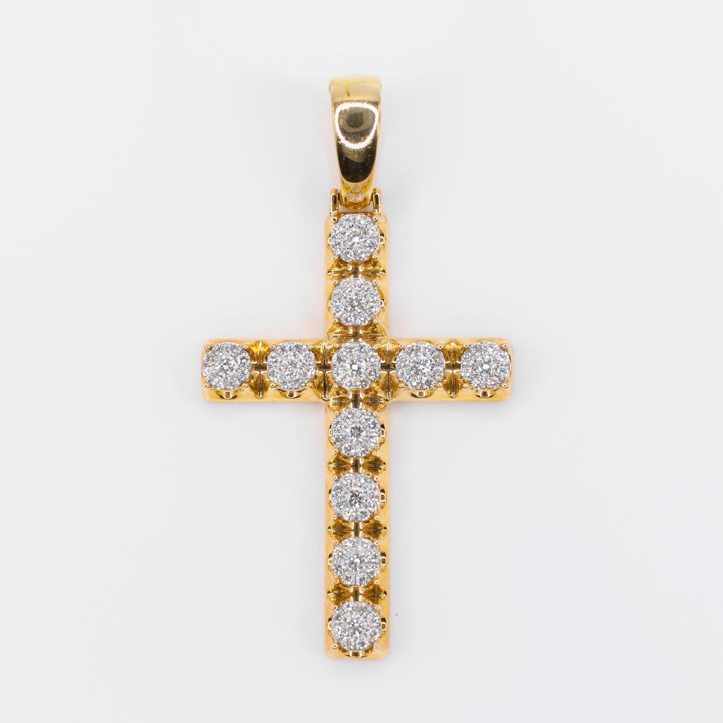10k Solid Gold Diamond Cluster Cross Pendant - 60540