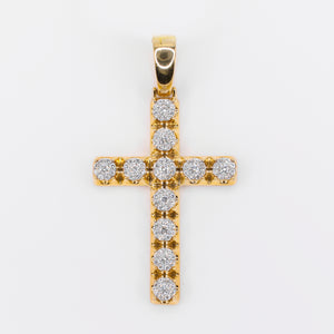 10k Solid Gold Diamond Cluster Cross Pendant - 60540