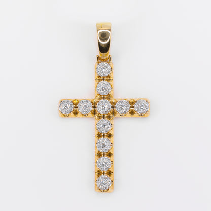 10k Solid Gold Diamond Cluster Cross Pendant - 60540