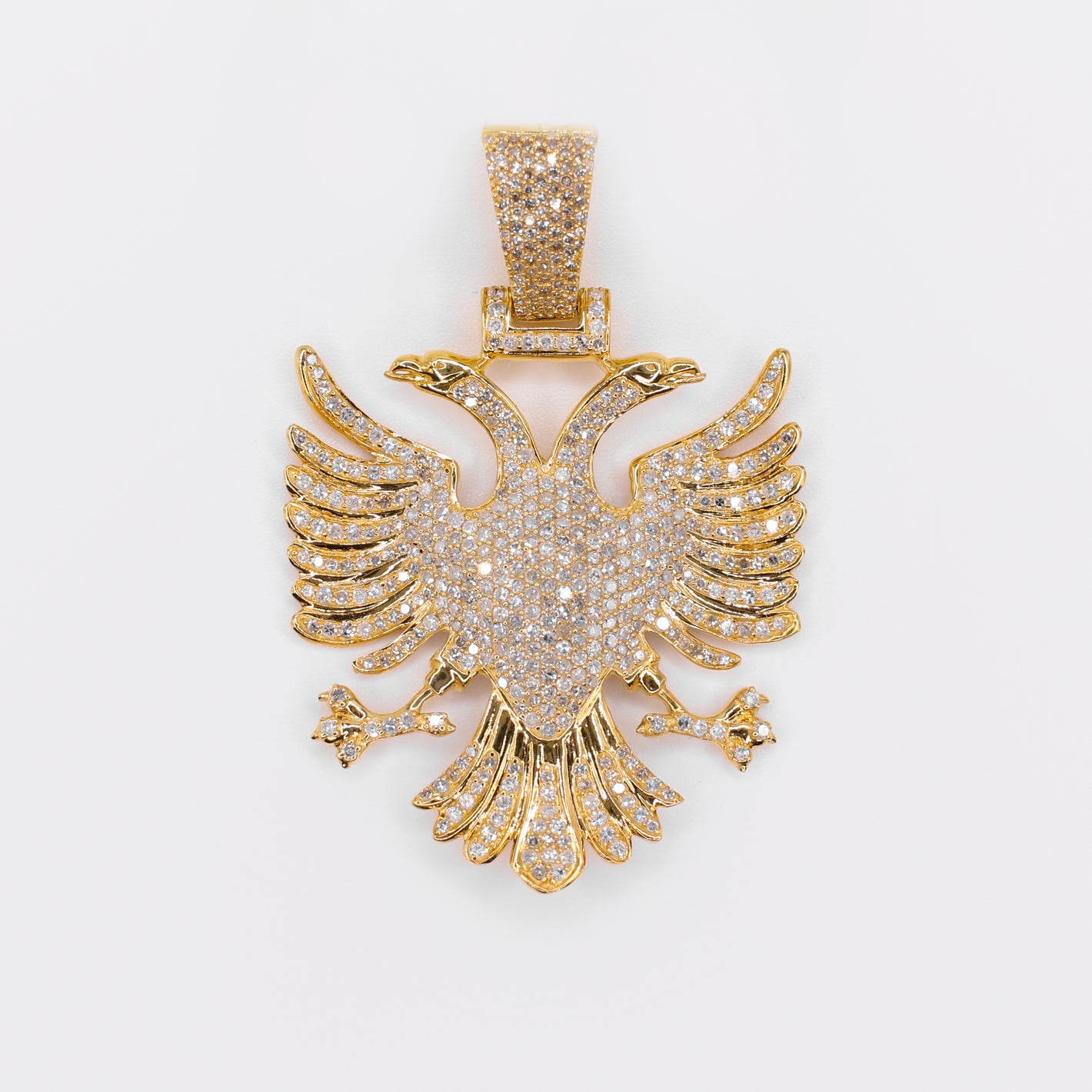 10k Solid Gold Diamond Medium Albanian Eagle Pendant - 60541