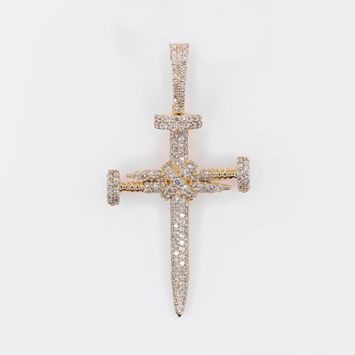 14k Solid Gold VS1 Diamond Large Nail Cross Pendant - 60542