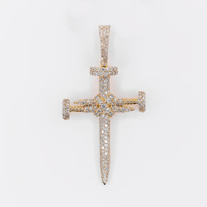 14k Solid Gold VS1 Diamond Large Nail Cross Pendant - 60542