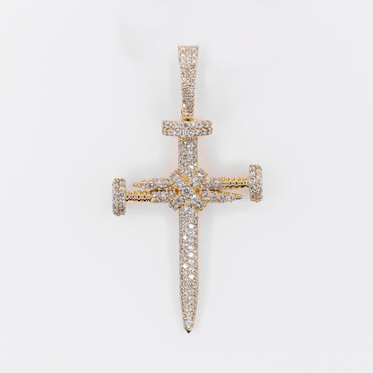 14k Solid Gold VS1 Diamond Large Nail Cross Pendant - 60542