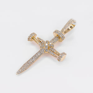 14k Solid Gold VS1 Diamond Large Nail Cross Pendant - 60542
