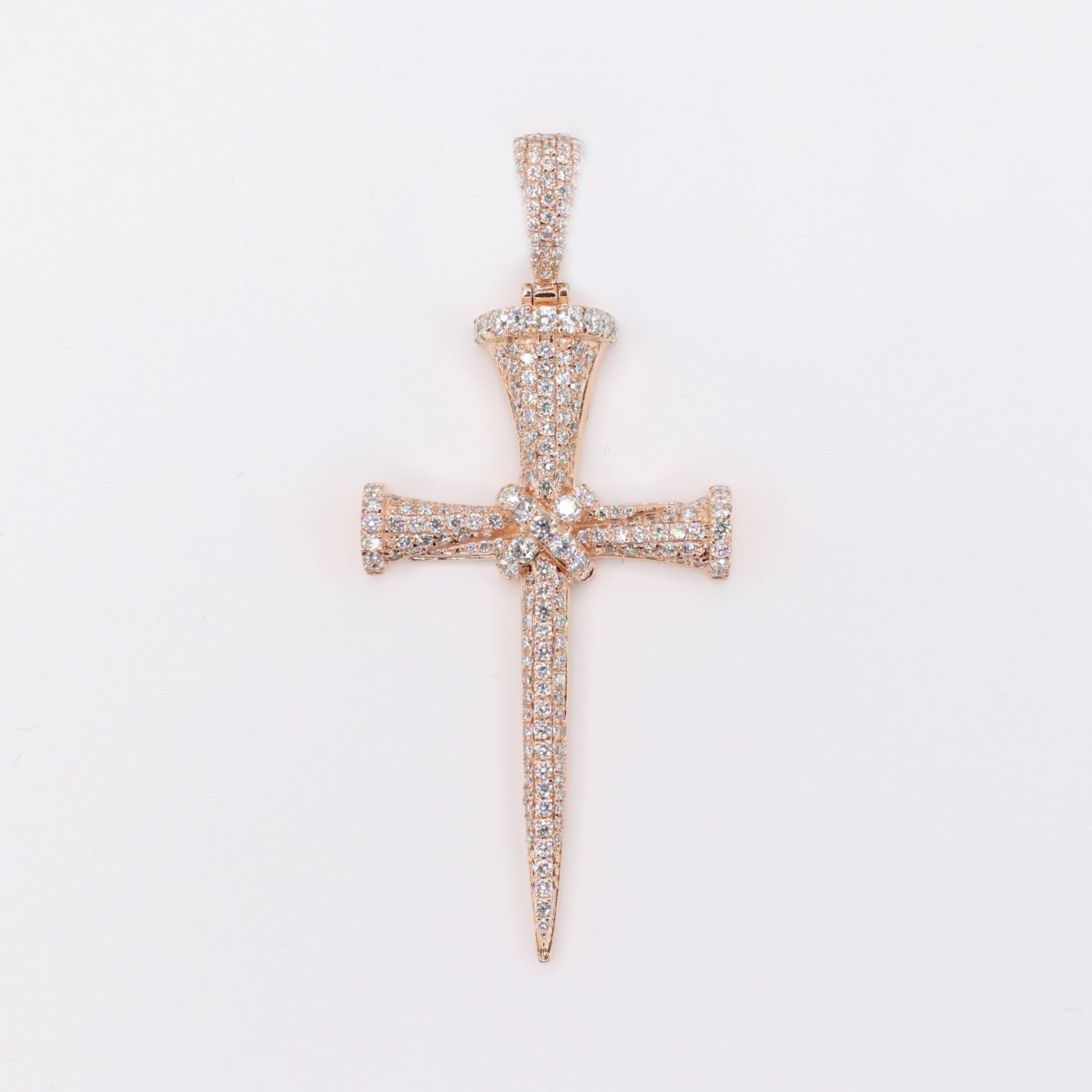 14k Solid Rose Gold VS Diamond Nail Cross Pendant - 60543