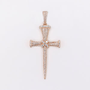 14k Solid Rose Gold VS Diamond Nail Cross Pendant - 60543