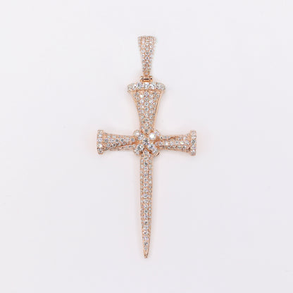 14k Solid Rose Gold VS Diamond Nail Cross Pendant - 60543