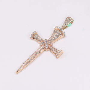14k Solid Rose Gold VS Diamond Nail Cross Pendant - 60543