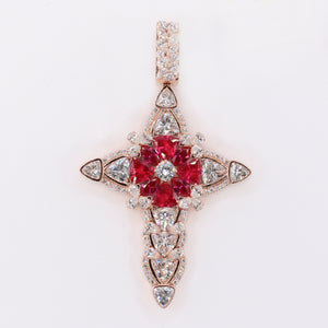 10k Solid Rose Gold Lab Diamond Fancy-Cut Singularity Cross Pendant -60544