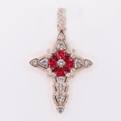 10k Solid Rose Gold Lab Diamond Fancy-Cut Singularity Cross Pendant -60544