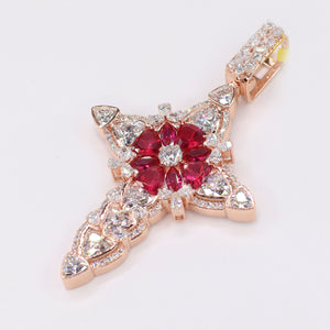 10k Solid Rose Gold Lab Diamond Fancy-Cut Singularity Cross Pendant -60544