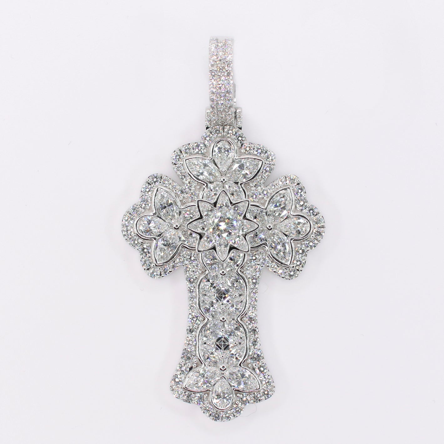 10k Solid White Gold Lab Diamond Garden Of Eden Cross Pendant -60545
