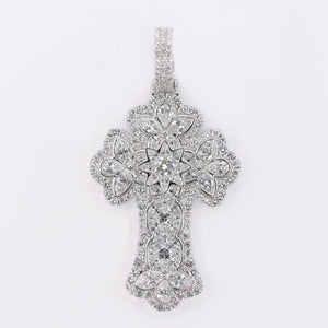 10k Solid White Gold Lab Diamond Garden Of Eden Cross Pendant -60545