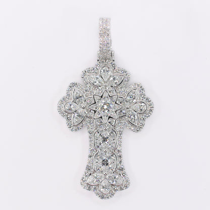 10k Solid White Gold Lab Diamond Garden Of Eden Cross Pendant -60545