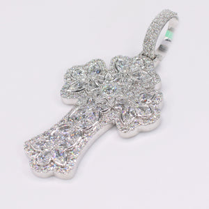 10k Solid White Gold Lab Diamond Garden Of Eden Cross Pendant -60545