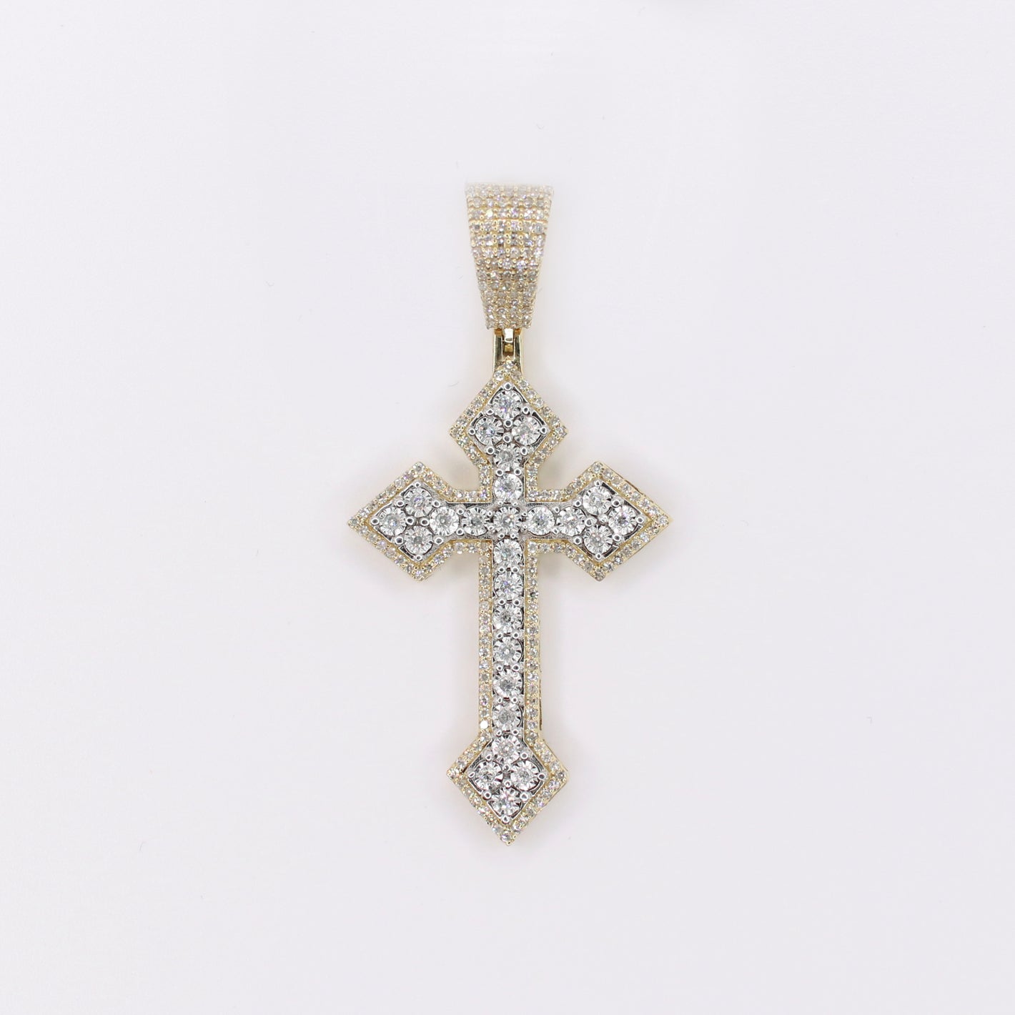 10k Solid Gold Diamond Medium 3D Edge Cross - 60547