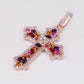 10k Solid Rose Gold Lab Diamond Fancy Colored Mosaic Cross Pendant - 60546