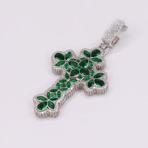 10k Solid White Gold VS Diamond Green Gem Garden Cross - 60548