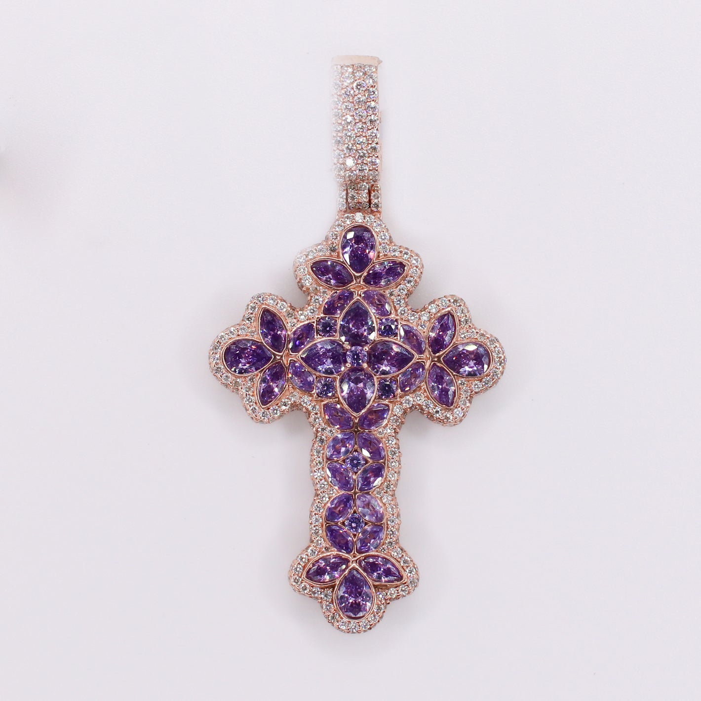 10k Solid Rose Gold VS Diamond Purple Gem Garden Cross - 60549