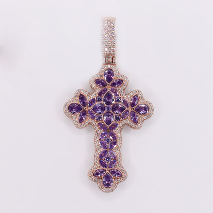 10k Solid Rose Gold VS Diamond Purple Gem Garden Cross - 60549