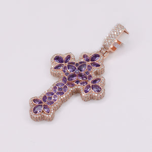 10k Solid Rose Gold VS Diamond Purple Gem Garden Cross - 60549