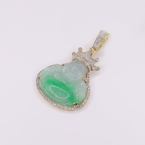 10k Solid Gold Diamond Jade Crowned Buddha Pendant - 60550