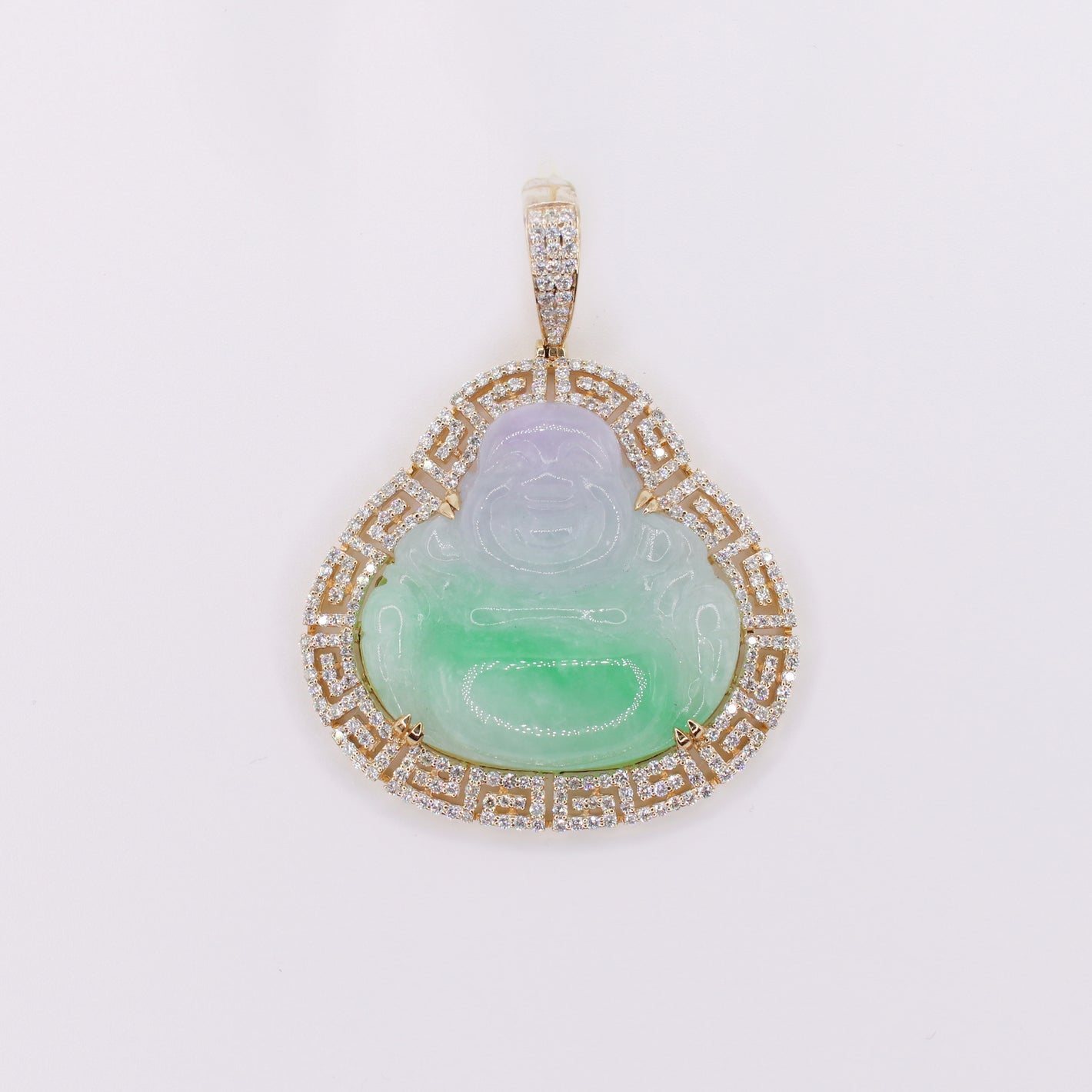 10k Solid Gold Diamond Jade Accent Bezel Buddha Pendant - 60551