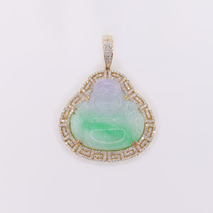 10k Solid Gold Diamond Jade Accent Bezel Buddha Pendant - 60551