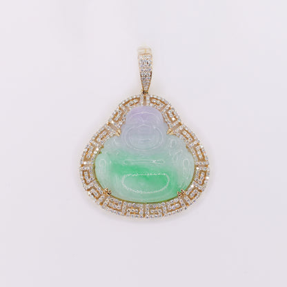 10k Solid Gold Diamond Jade Accent Bezel Buddha Pendant - 60551