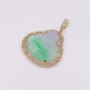 10k Solid Gold Diamond Jade Accent Bezel Buddha Pendant - 60551