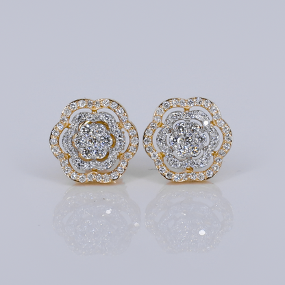 10k Solid Gold VS Diamond 10mm Halo Flower Earrings - 50286
