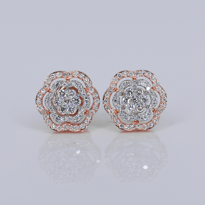 10k Solid Gold VS Diamond 10mm Halo Flower Earrings - 50286