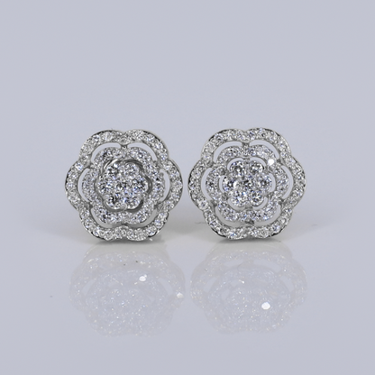 10k Solid Gold VS Diamond 10mm Halo Flower Earrings - 50286