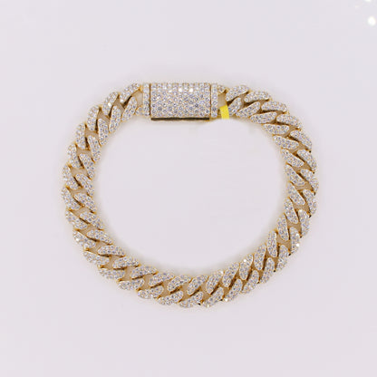 10k Solid Yellow Gold 10mm Lab VVS Diamond Cuban Bracelet - 20200