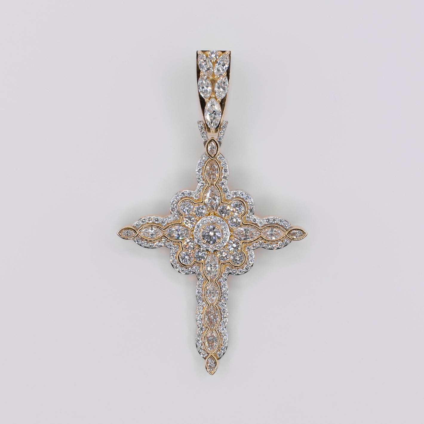 10k Solid Gold Lab Diamond Ornate Latin Cross Pendant - 60551