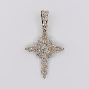 10k Solid Gold Lab Diamond Ornate Latin Cross Pendant - 60551