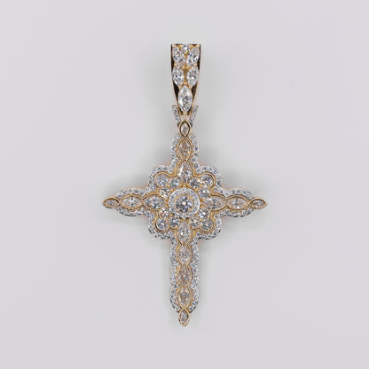 10k Solid Gold Lab Diamond Ornate Latin Cross Pendant - 60551