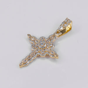 10k Solid Gold Lab Diamond Ornate Latin Cross Pendant - 60551