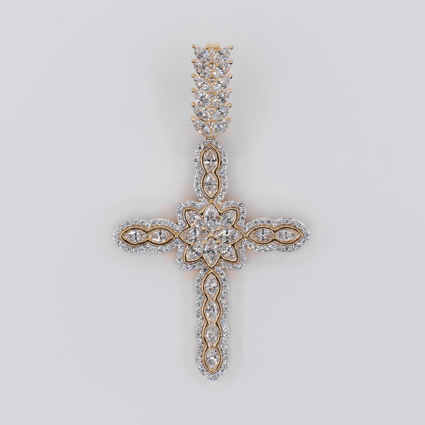 10k Solid Gold Lab Diamond Floral Cross Pendant - 60553