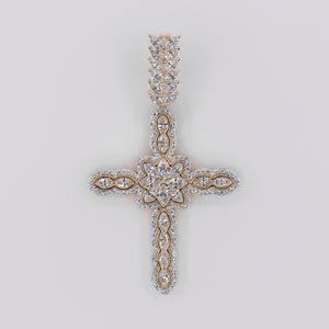10k Solid Gold Lab Diamond Floral Cross Pendant - 60553