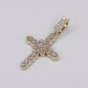 10k Solid Gold Lab Diamond Floral Cross Pendant - 60553