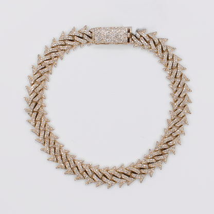 10k Solid Yellow Gold Diamond Spiked Cuban Bracelet - 20204
