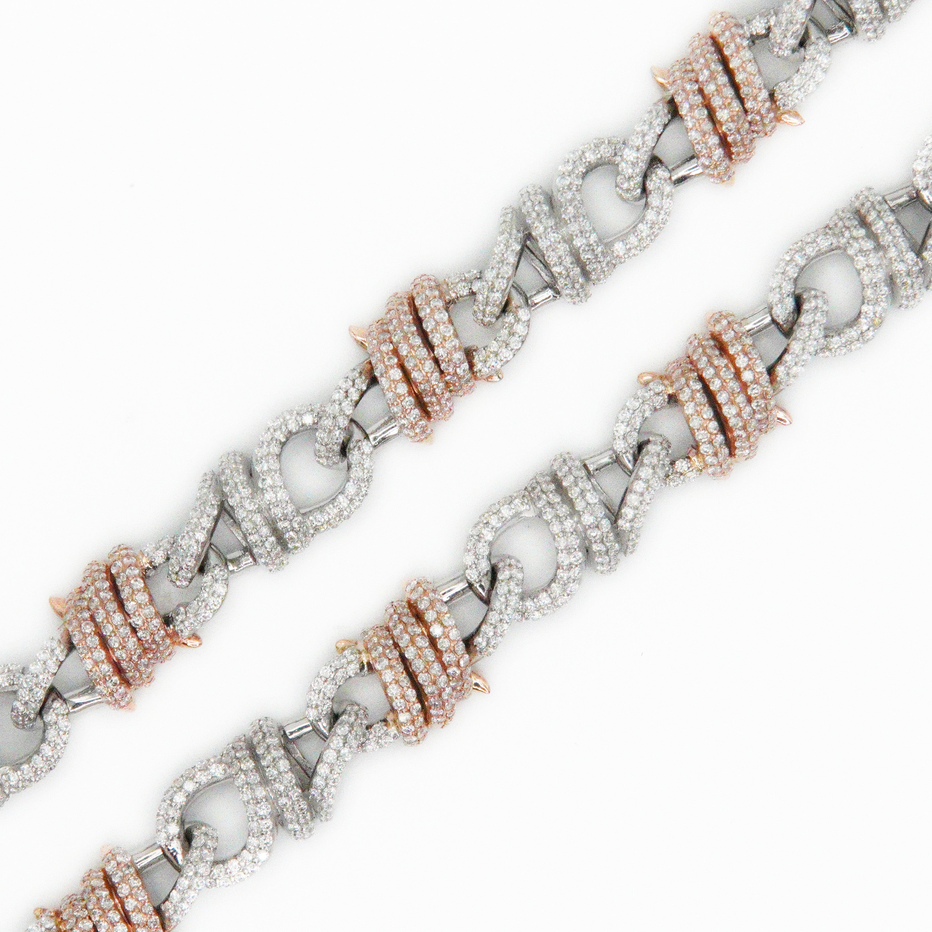 14k Solid Gold 12mm VVS Diamond Two-Tone Lux Thorn Chain - 10055