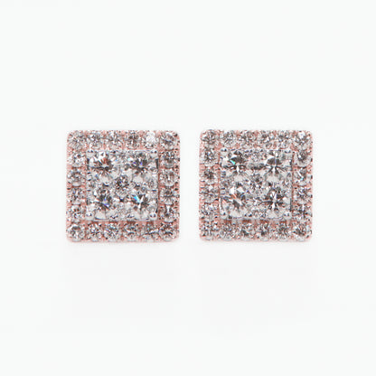 14k Solid Gold 12mm VS1 Diamond 3D Square Earrings - 50176