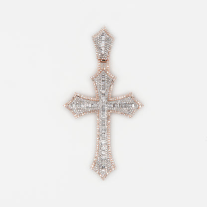 10k Solid Gold Baguette Diamond Sharp Edge Cross - 60393