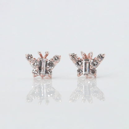 14k Solid Gold 6.5mm Diamond Butterfly Earrings - 50003