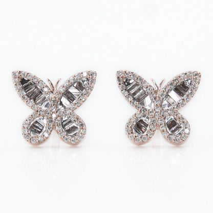 14k Solid Gold 10mm VS1 Baguette Diamond Butterfly Earrings - 50044