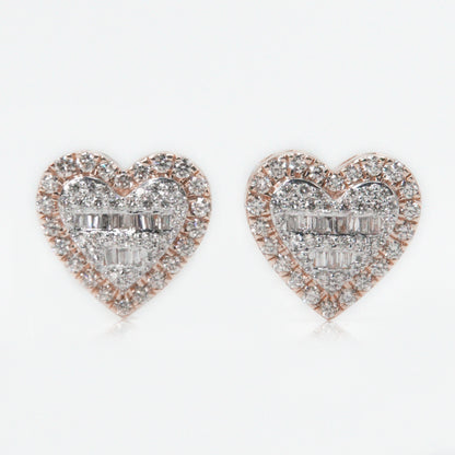 14k Solid Gold 11mm VS1 Baguette Diamond Heart Earrings - 50111